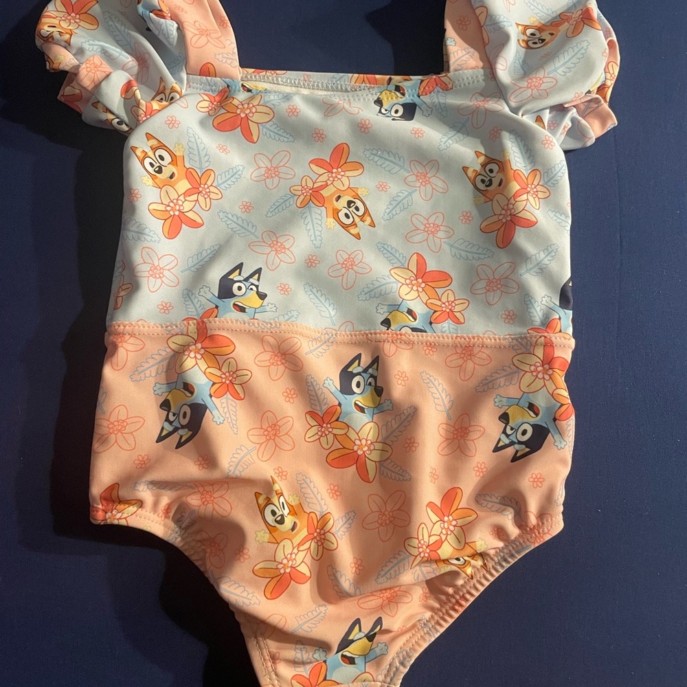 Toddler Floral Bluey and Bingo Print Swimsuit